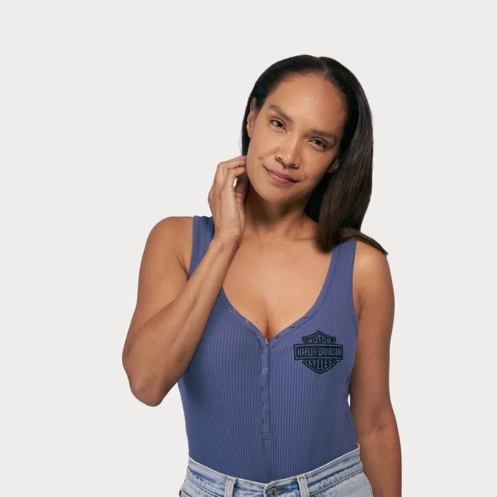 NWT  Harley Davidson Women's Blue Iron Bond Henley Ribbed Bodysuit Sz : XL